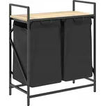 Koš na prádlo s výsuvnými vaky, černá/dub sonoma, 67x33x77 cm