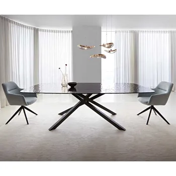 Jídelní stůl Jídelní stůl Edge oválný 240x120 reliéfní sklo kouřové černé 3D design