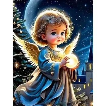 Diamantové malování Diamantové malování/Homfun - Andělíček a světýlko + perleťové kamínky NOVINKA