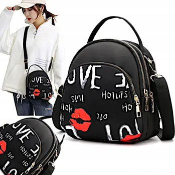 Malý dámský batoh kabelka přes rameno 2v1 černý batůžek městský školní