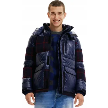 Moto bunda Pánská prošívaná zimní bunda DESIGUAL s kapucí, vlna, tmavě modrá, velikost M