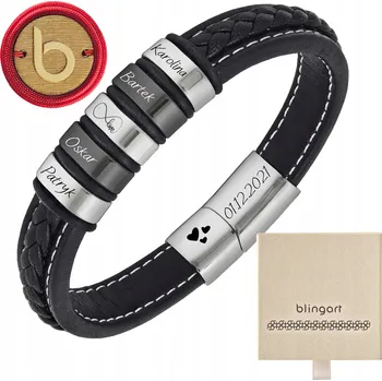 Náramek BLINGART Pánský náramek s gravírováním jmen dětí z přírodní KŮŽE