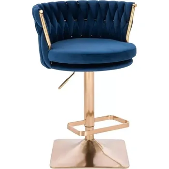 LuxuryForm DESIGN Barová židle LYON VELUR na zlaté hranaté podstavě - modrá