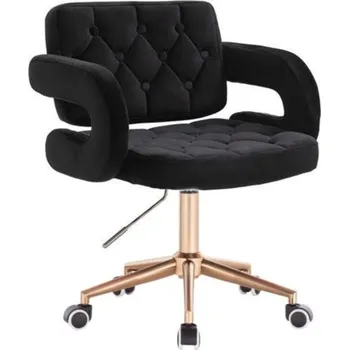 Jídelní židle LuxuryForm DESIGN Kosmetická židle ADRIA VELUR na zlaté podstavě s kolečky - černá