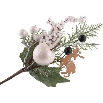 umělá květina Přízdoba Větvička 28cm Túje s jelenem a bobulemi