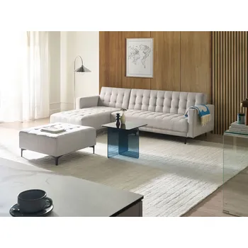 Sedací souprava Rohová rozkládací pohovka světle šedá látkové čalounění 4místná modulární černé nohy pravostranná ve tvaru L s taburetem obývací pokoj Beliani