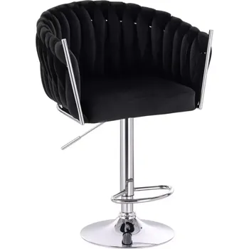 Jídelní židle LuxuryForm DESIGN Barová židle NORDEN VELUR na stříbrném talíři - černá