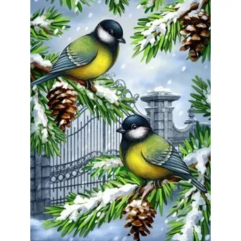 Diamantové malování Diamantové malování/Homfun - Ptáčci a zasněžené větvičky