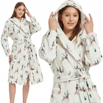 Dámský župan VÁNOČNÍ ŽUPAN S KAPUCÍ NA ZAVAZOVÁNÍ TEPLÝ MĚKKÝ UNISEX L/XL PAULO