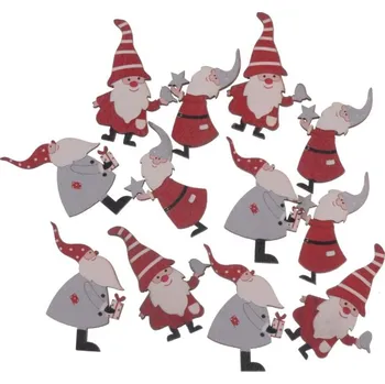Vánoční dekorace Nálepky dřevěné 4cm, 12ks Santa I., mix