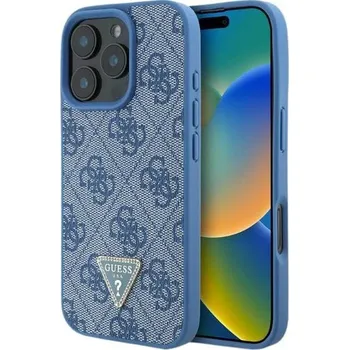 Pouzdro na mobilní telefon Pouzdro GUESS pro IPHONE 16 GUHCP16SP4TDPB (PU Leather 4G Triangle Strass) modré