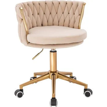 LuxuryForm DESIGN Kosmetická židle LYON VELUR na zlaté podstavě s kolečky - krémová