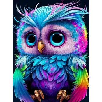 Diamantové malování Diamantové malování/Homfun - Malá barevná sovička + třpytivé kamínky