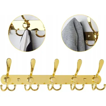 Věšák ZLATÝ VĚŠÁK NA ZEĎ NA OBLEČENÍ BUNDY DO PŘEDSÍNĚ S 5 HÁČKY