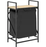 Koš na prádlo s výsuvnými taškami, černá/dub sonoma, 50x33x77 cm