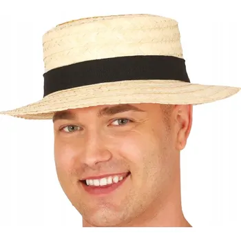 Klobouk Slaměný klobouk s černou stuhou na léto karneval