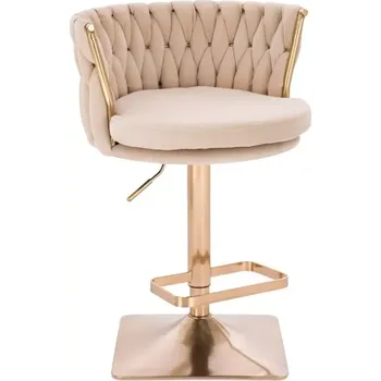 LuxuryForm DESIGN Barová židle LYON VELUR na zlaté hranaté podstavě - krémová