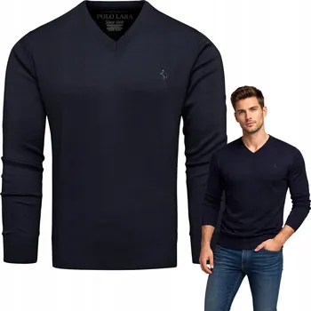 Pánský svetr Pánský svetr s výstřihem do V, bavlněný, tmavě modrý, velikost L