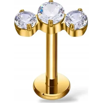 Náušnice ZLATÝ piercing labreta s třemi zirkony TITAN HELIX LOBE 1.2/8