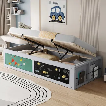 Postel Jednolůžková dřevěná postel Arhatreya 90x200 cm šedá