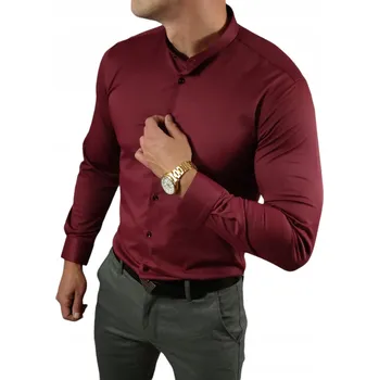 Pánská košile Elegantní košile se stojáčkem slim fit BORDÓ - M 39/40