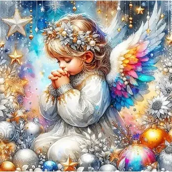 Diamantové malování Diamantové malování/HOMFUN - Andělíček a hvězdičky + třpytivé kamínky