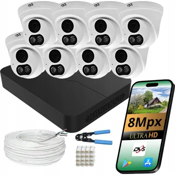 Bezpečnostní kamera SADA IP MONITORINGU 4K, 8 KAMER DOME 8MPX DVS POE AUDIO BAREVNÉ NOČNÍ VIDĚNÍ