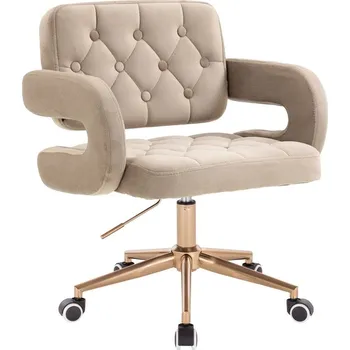 Jídelní židle LuxuryForm DESIGN Kosmetická židle ADRIA VELUR na zlaté podstavě s kolečky - latte