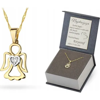 Náhrdelník ZLATÝ NÁHRDELNÍK ŘETÍZEK 45 cm ryzost 585 ANDÍLEK se SRDCEM a Zirkony 14k