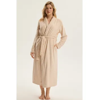 Dámský župan Esotiq dámský dlouhý župan se vzorem béžový - ESO80X/béžová / S ESO5J009-80X