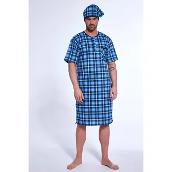 Pánská košile Pánská noční košile s krátkým rukávem - 100% bavlna, Modrá 5XL i170_PM-109-5XL-279701-33