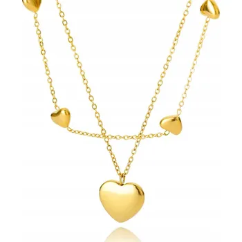 Náhrdelník Zlatý náhrdelník srdce srdíčka dvojitý ocel ocel chirurgická 316L