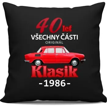 Žertovný předmět 40 let - všechny části originál - Klasik 1986 - černý polštář s potiskem- Tričkový.cz