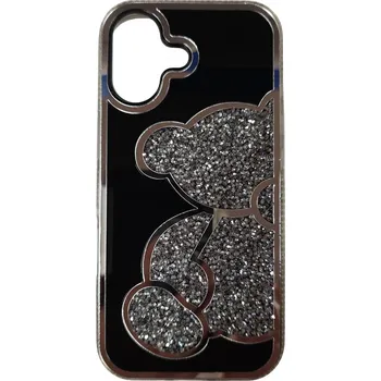 Pouzdro na mobilní telefon IPhone 17 pouzdro medvídek se třpytkami, stříbrný kryt, pouzdro Bear