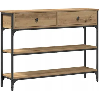 Konferenční stolek Konzolový stolek dub artisan 100 x 25 x 75 cm s policemi a ocelovými nohami