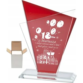 Obraz Červená skleněná soška s BÍLÝM gravírováním 21 cm DVOJITÉ SKLO