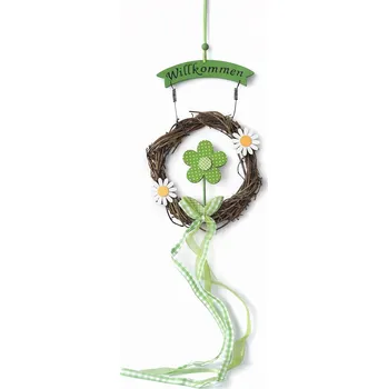 Věnec Dekorace na dveře věnec z vrbového proutí dřevo květiny