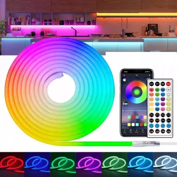LED páska Neonová LED RGB Páska s Aplikací, Dálkový Ovladač a Voděodolností, 24V, 10m