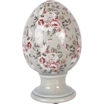 Zelené keramické vajíčko s květy Floria L - Ø 15*24 cm