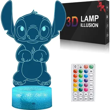 Lampička Noční Lampa LED 3D Pohádka Lilo a Stitch Figurka Dálkové Ovládání Dětská Narozeniny