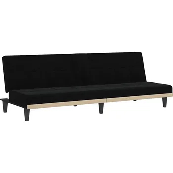 Pohovka Černá pohovka s nastavitelným opěradlem a stolkem s USB, 200x89x70 cm