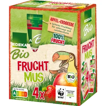 Edeka BIO ovocné kapsičky s jablkem a jahodami 4x100g, 400 g