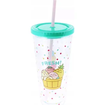 PUSHEEN FRUIT hrnek se slámkou a víčkem 600ml PUSHEENŮV TRH