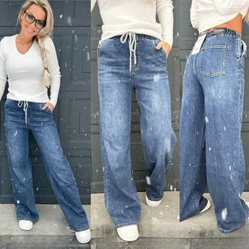 Dámské džíny Široké džíny s gumou BQ2035 Velikost: XS, Barva: Tmavě modrá