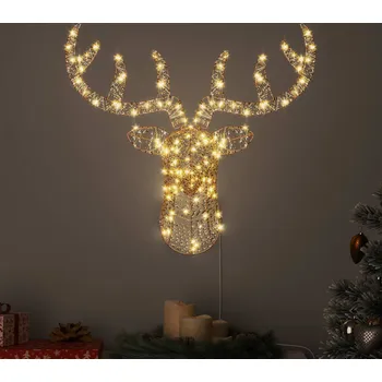 Vánoční dekorace vidaXL Sáně tažené sobem Teplá bílá 68 x 36.5 x 62.5 cm PET [42019066]