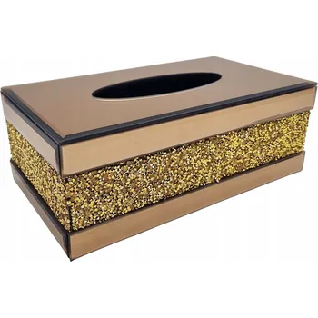 Zásobník na papírové ručníky KRABIČKA NA UBROUSKY GLAMOUR ZÁSOBNÍK NA KAPESNÍKY ZRCADLOVÝ EFEKT PY-ZJH26 ZLATÝ