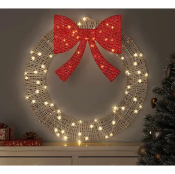 Vánoční dekorace vidaXL Věnec s 60 LED diodami Teplá bílá 75 cm PET [42019136]