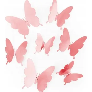 Obraz 3D Samolepky motýlů růžovo-zlaté 12 Ks