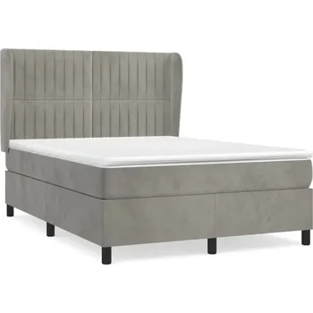 Postel Kontinentální postel sametová světle šedá 203x147x118/128 cm s matrací 140