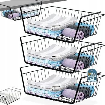 Úložný box 3x Závěsný košík POD POLICI skříňky, organizér, kuchyňská police, kovový